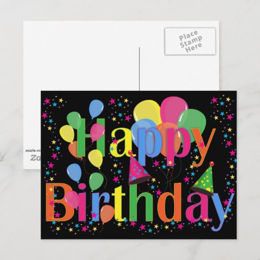 Gelukkige verjaardag, feestelijke verjaardag briefkaart (Voorkant / Achterkant)