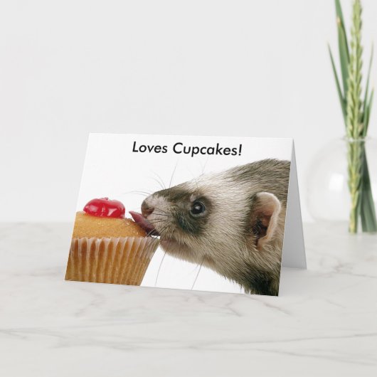 Gelukkige verjaardag Ferret houdt van cupcakes Kaart (Voorkant)