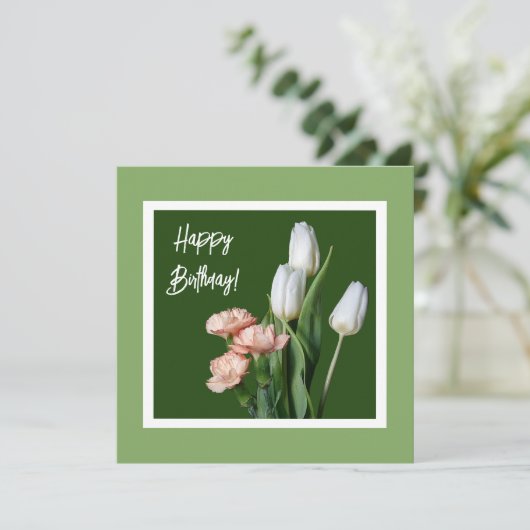 Gelukkige verjaardag fine art witte tulp bloemen g kaart (Staand voorkant)