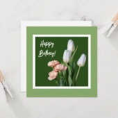 Gelukkige verjaardag fine art witte tulp bloemen g kaart (Voorkant / Achterkant in situ)