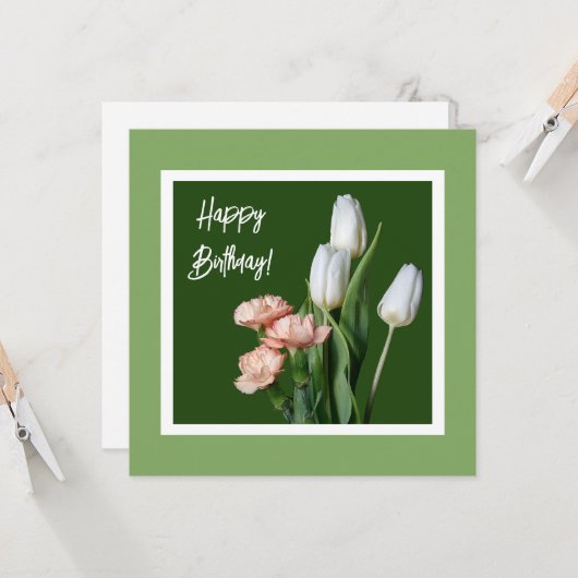 Gelukkige verjaardag fine art witte tulp bloemen g kaart (Voorkant / Achterkant in situ)