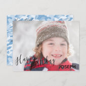 Gelukkige Verjaardag Foto Blue Camo - Verjaardag B Uitnodiging Briefkaart (Voorkant / Achterkant)