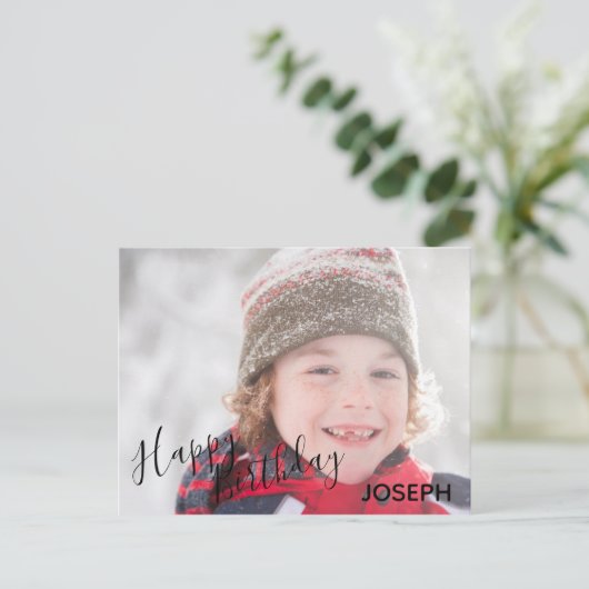 Gelukkige Verjaardag Foto Blue Camo - Verjaardag B Uitnodiging Briefkaart (Staand voorkant)