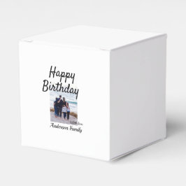 Gelukkige verjaardag foto familienaam elegante kla bedankdoosjes