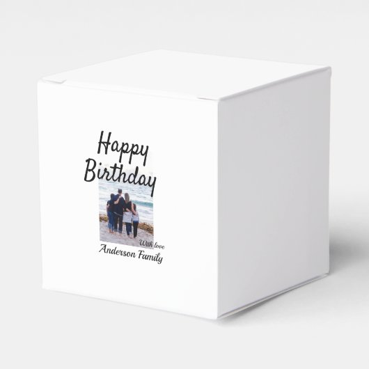 Gelukkige verjaardag foto familienaam elegante kla bedankdoosjes (Voorkant Zijde)