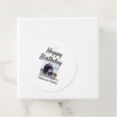 Gelukkige verjaardag foto familienaam elegante kla bedankjes labels (In situ)