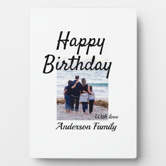 Gelukkige verjaardag foto familienaam elegante kla fotoplaat (voorkant)