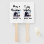 Gelukkige verjaardag foto familienaam elegante kla handwaaier (Voorkant en achterkant)