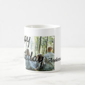 Gelukkige verjaardag foto familienaam elegante kla koffiemok (Center)