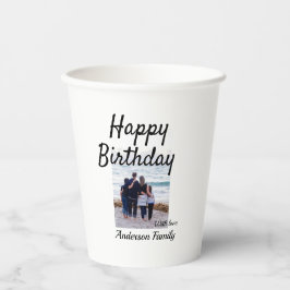 Gelukkige verjaardag foto familienaam elegante kla papieren bekers