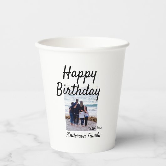Gelukkige verjaardag foto familienaam elegante kla papieren bekers (Voorkant)