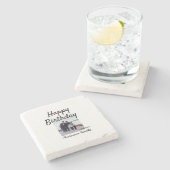 Gelukkige verjaardag foto familienaam elegante kla stenen onderzetter (Zijkant)