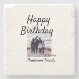 Gelukkige verjaardag foto familienaam elegante kla stenen onderzetter