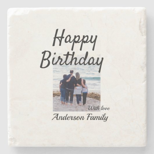Gelukkige verjaardag foto familienaam elegante kla stenen onderzetter (Voorkant)