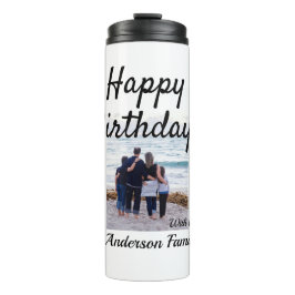 Gelukkige verjaardag foto familienaam elegante kla thermosbeker