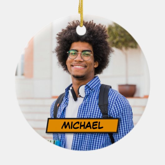 GELUKKIGE VERJAARDAG Foto Fun Retro Stripboek Keramisch Ornament (Achterkant)