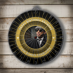 Gelukkige Verjaardag Foto Goud Zwart Modern Custom Dartbord