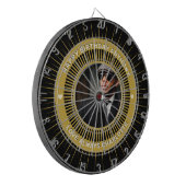Gelukkige Verjaardag Foto Goud Zwart Modern Custom Dartbord (Voorkant Links)