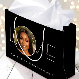 Gelukkige Verjaardag Foto Liefde Typografie Elegan Groot Cadeauzakje
