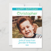 Gelukkige Verjaardag foto naam blauwe magnetische  Magnetische Uitnodiging (Voorkant)