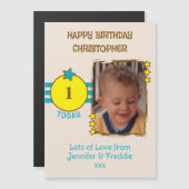 Gelukkige Verjaardag foto naam leeftijd blauwe mag Magnetische Uitnodiging (Voorkant / Achterkant)