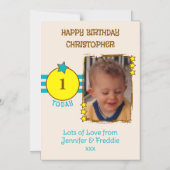 Gelukkige Verjaardag foto naam leeftijd blauwe mag Magnetische Uitnodiging (Voorkant)