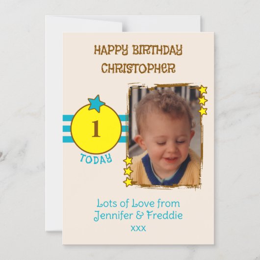 Gelukkige Verjaardag foto naam leeftijd blauwe mag Magnetische Uitnodiging (Voorkant)