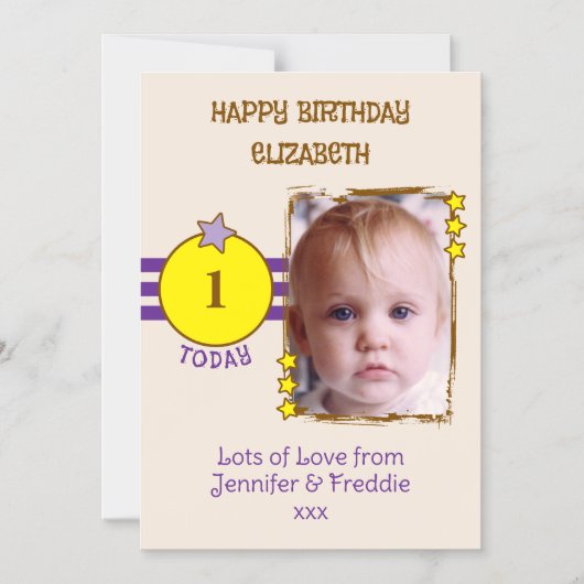 Gelukkige Verjaardag foto naam leeftijd paarse mag Magnetische Uitnodiging (Voorkant)