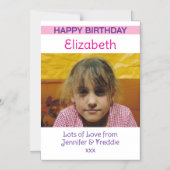 Gelukkige Verjaardag foto naam paarse magnetische  Magnetische Uitnodiging (Voorkant)