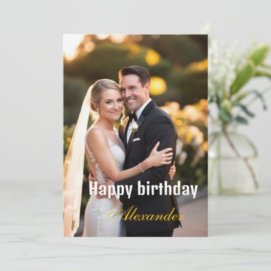 Gelukkige Verjaardag Foto vrouw man Kaart (Staand voorkant)