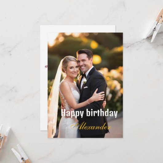 Gelukkige Verjaardag Foto vrouw man Kaart (Voorkant / Achterkant in situ)