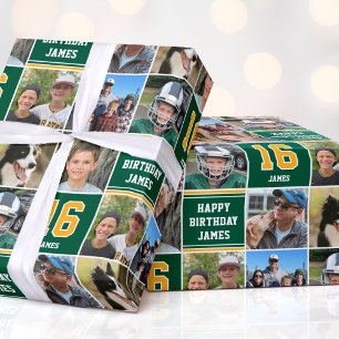 Gelukkige Verjaardag Fotocollage Elke Leeftijd Gro Cadeaupapier
