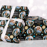 Gelukkige Verjaardag Fotocollage Elke Leeftijd Gro Cadeaupapier<br><div class="desc">Creëer Een stijlvolle fotocollage cadeauverpakking met drie favoriete foto's! Personaliseer de sjabloon met de naam van de ontvanger en de verjaardagsleeftijd. Een leuk ontwerp met een naadloos patroon van cirkelvormige foto's, sterren en "Happy Birthday" in een trendy lettertype. Perfect voor familie, kinderen, vrienden en huisdieren! Gedrukte kleuren: turquoise groen, blauw,...</div>