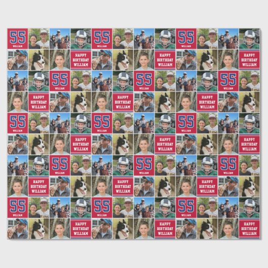 Gelukkige Verjaardag Fotocollage Elke Leeftijd Nav Cadeaupapier (Vlak)