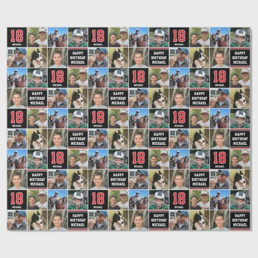 Gelukkige Verjaardag Fotocollage Elke Leeftijd Roo Cadeaupapier (Vlak)