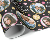 Gelukkige Verjaardag Fotocollage Elke Leeftijd Roz Cadeaupapier (Rol Hoek)