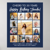 Gelukkige Verjaardag Fotocollage Marine Blauw en W Poster (Voorkant)