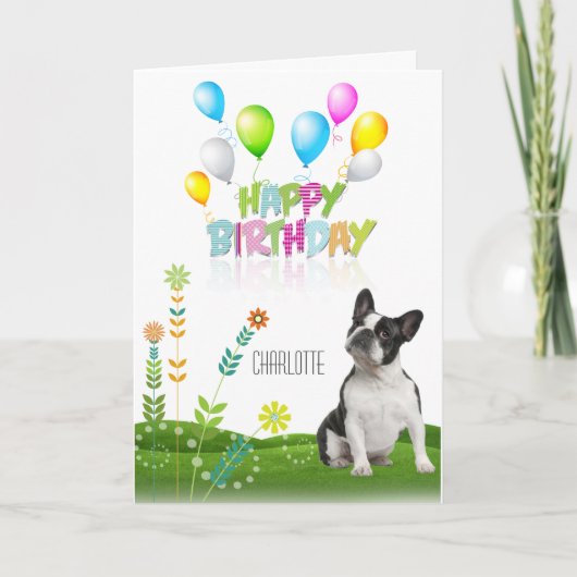 Gelukkige Verjaardag Franse Bulldog Ballonnen en B Kaart (Voorkant)