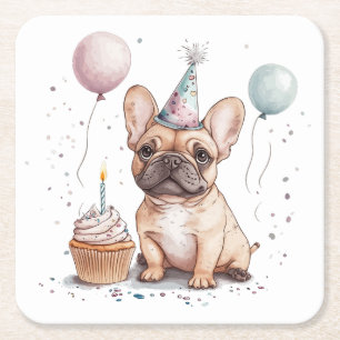 Gelukkige verjaardag Franse Bulldog Kartonnen Onderzetters