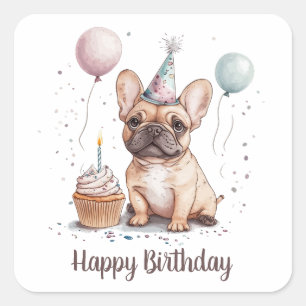 Gelukkige verjaardag Franse Bulldog Vierkante Sticker