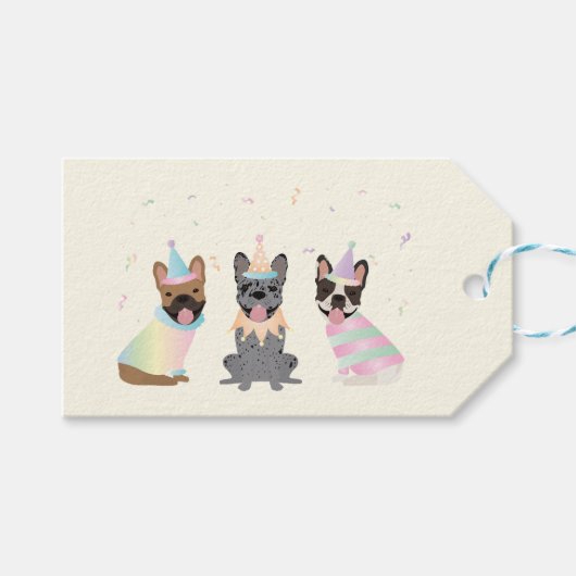 Gelukkige Verjaardag Franse Bulldogs Cadeaulabel (Voorkant (Horizontaal))