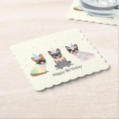 Gelukkige Verjaardag Franse Bulldogs Kartonnen Onderzetters (Gebogen)