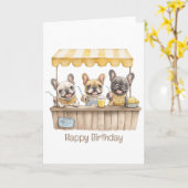 Gelukkige Verjaardag Franse Bulldogs Lemonade Stan Kaart (Gele Bloem)