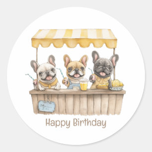 Gelukkige Verjaardag Franse Bulldogs Lemonade Stan Ronde Sticker