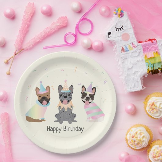 Gelukkige Verjaardag Franse Bulldogs Papieren Bordje (Feest)