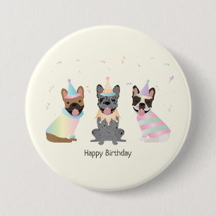 Gelukkige Verjaardag Franse Bulldogs Ronde Button 7,6 Cm