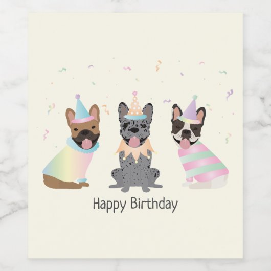 Gelukkige Verjaardag Franse Bulldogs Wijn Etiket (Enkel label)