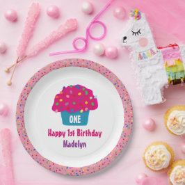Gelukkige Verjaardag Frosted Cupcake Rainbow Sprin Papieren Bordje