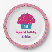 Gelukkige Verjaardag Frosted Cupcake Rainbow Sprin Papieren Bordje (Voorkant)