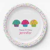 Gelukkige Verjaardag Frosted Cupcake Rainbow Sprin Papieren Bordje (Voorkant)